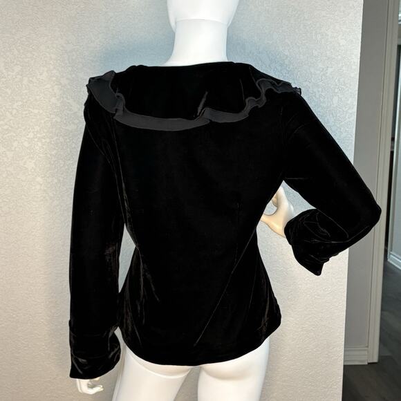 Size M Velvet Wrap Top Jacket Whimsigoth Y2K Ruffle 90s Goth Holiday Glam Black - Picture 6 of 8